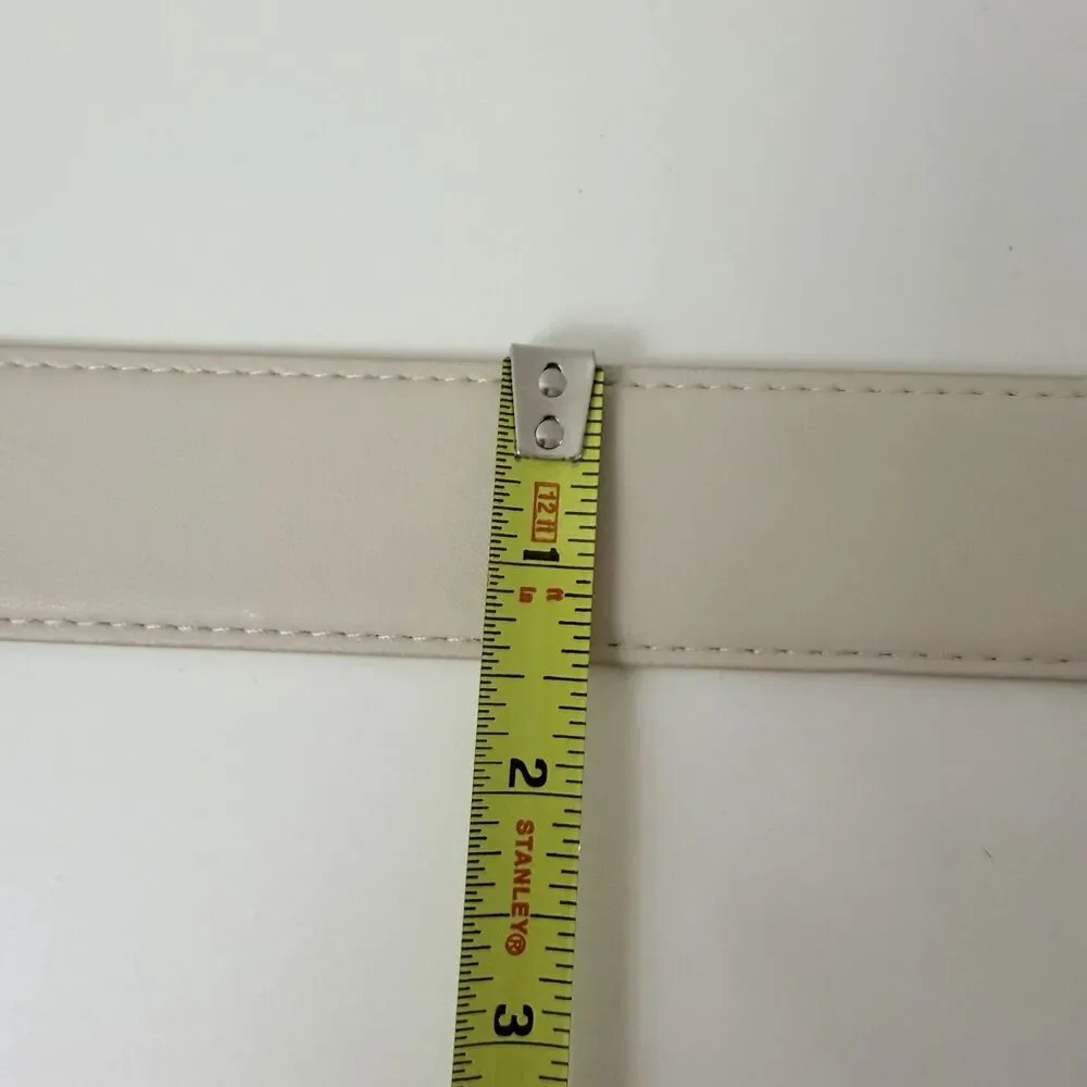 Vince Camuto Belt Women L Beige Faux Leather Gold Buckle Wide Waist Belt